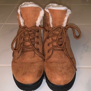 Faux suede lace-up boots